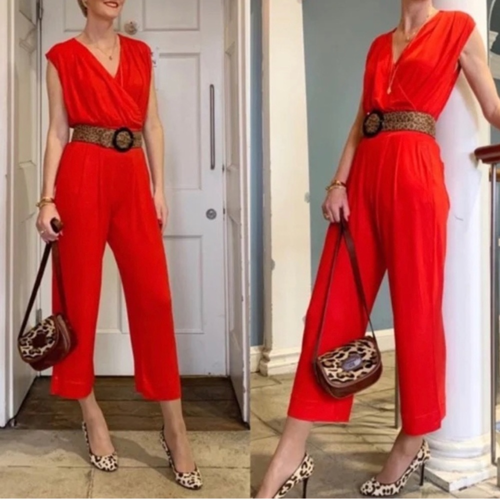 Cabi Red Uptown Wide Leg Jumpsuit, Small